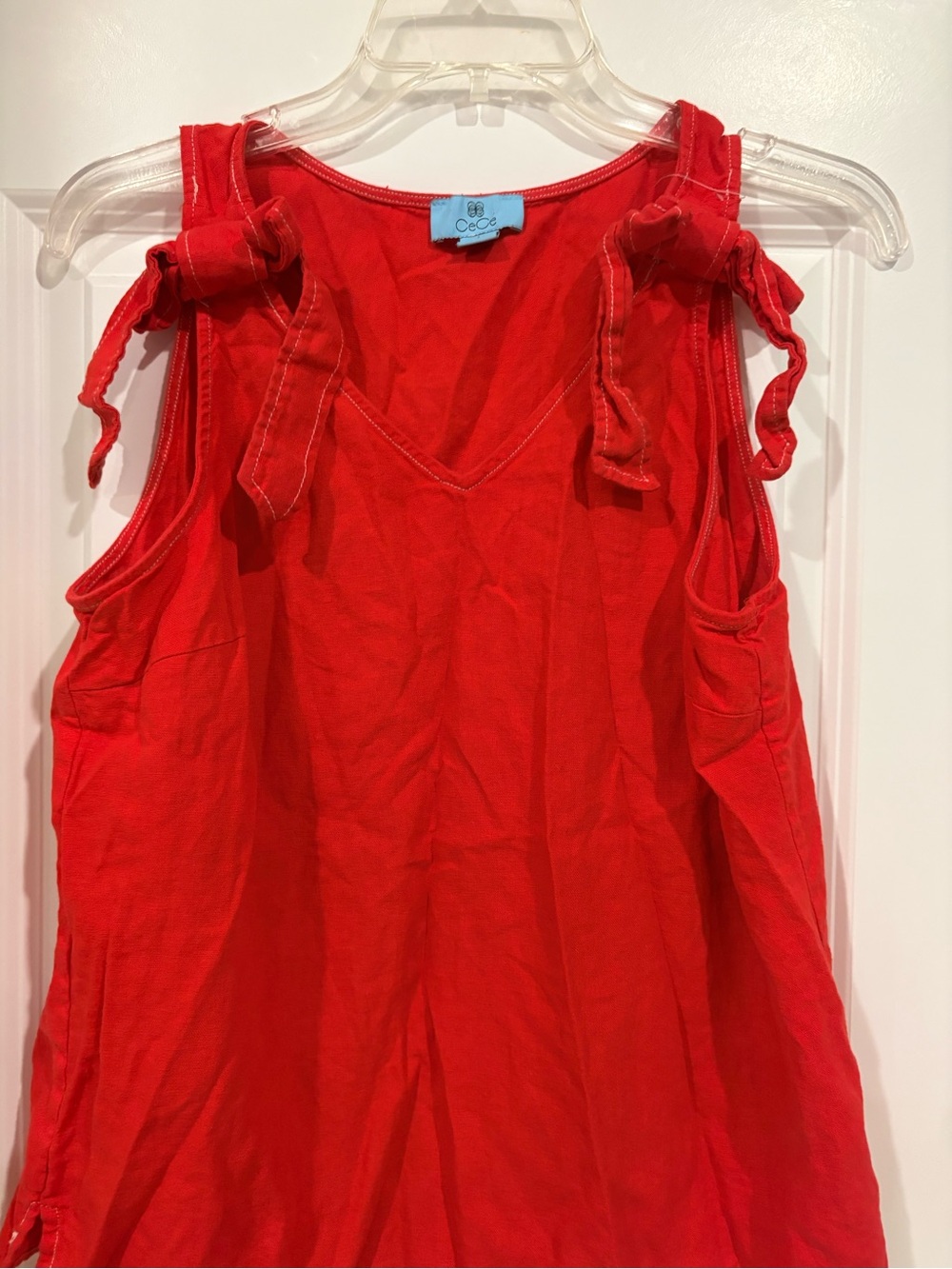 CeCe Bright Red Tie-Shoulder Tank Top